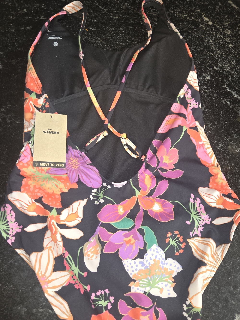 Nike Women's Black Floral One-Piece Swimsuit with Orange, Pink & Purple Flowers - Picture 8 of 8